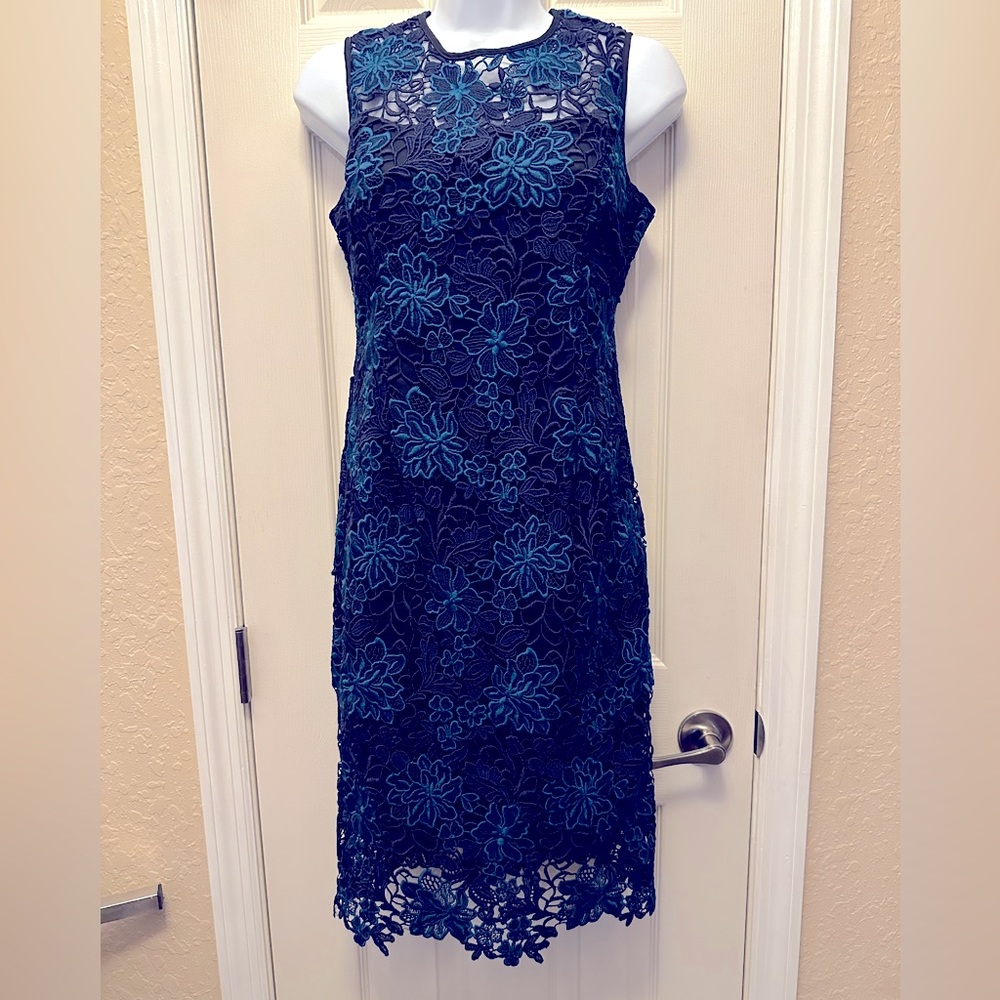 Navy and Teal crochet White House black market midi dress